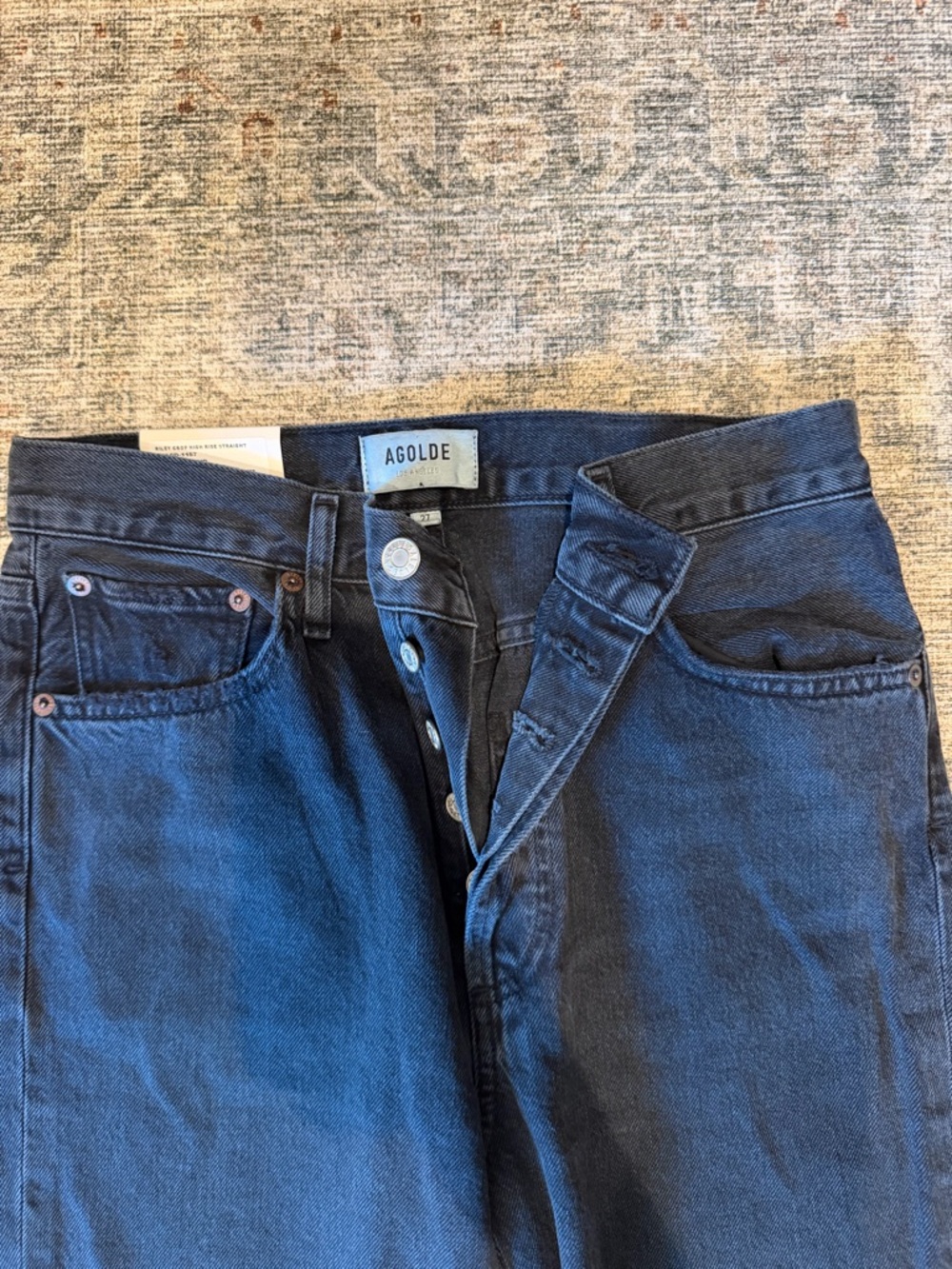 Agolde Women's Black Straight Leg Jeans with Raw Hem - Picture 2 of 3
